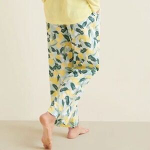 Garnet Hill Pima Cotton Sateen Pajama Pants in Fresh Lemons Women's Medium Green